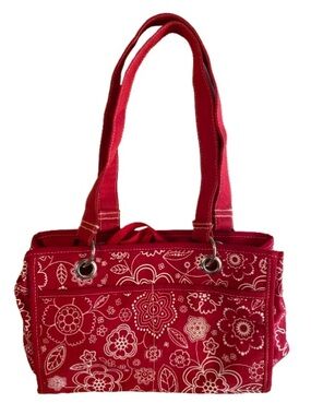 Women’s Red Canvas Satchel Tie Closure 10.5” x 7.5” x 3.5” Grandmillennial NWOT